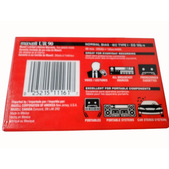 7 Pack Maxell UR 90 Minute Blank Audio Cassette Tapes Normal Bias New Sealed - Picture 4 of 4